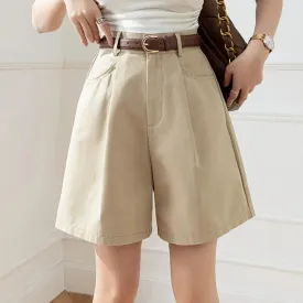 2024 New Summer Waist Office Ladies Solid Pockets Workwear Half Shorts