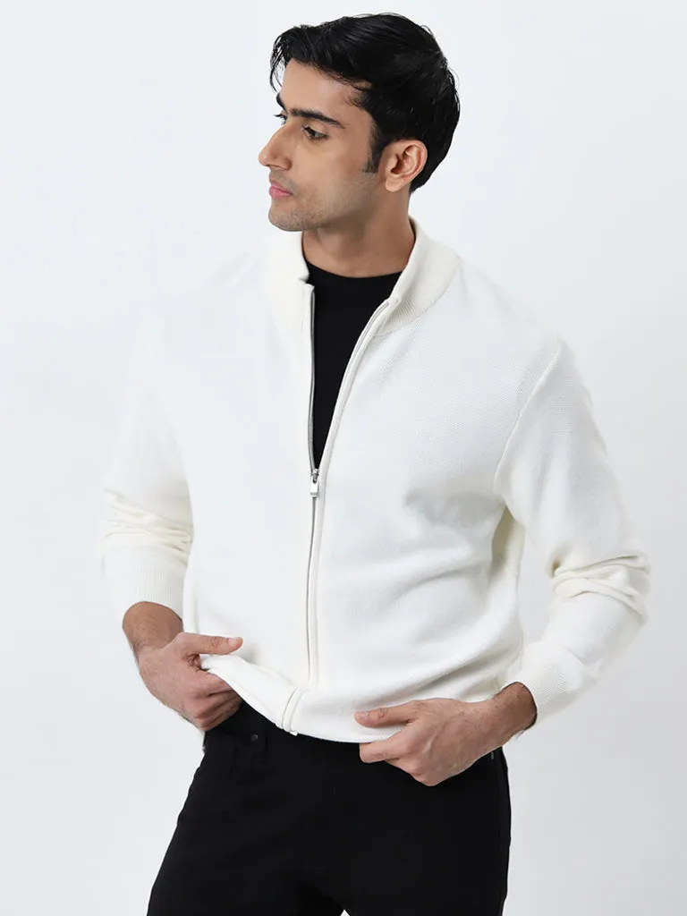 Ascot White Solid Relaxed-Fit Jacket