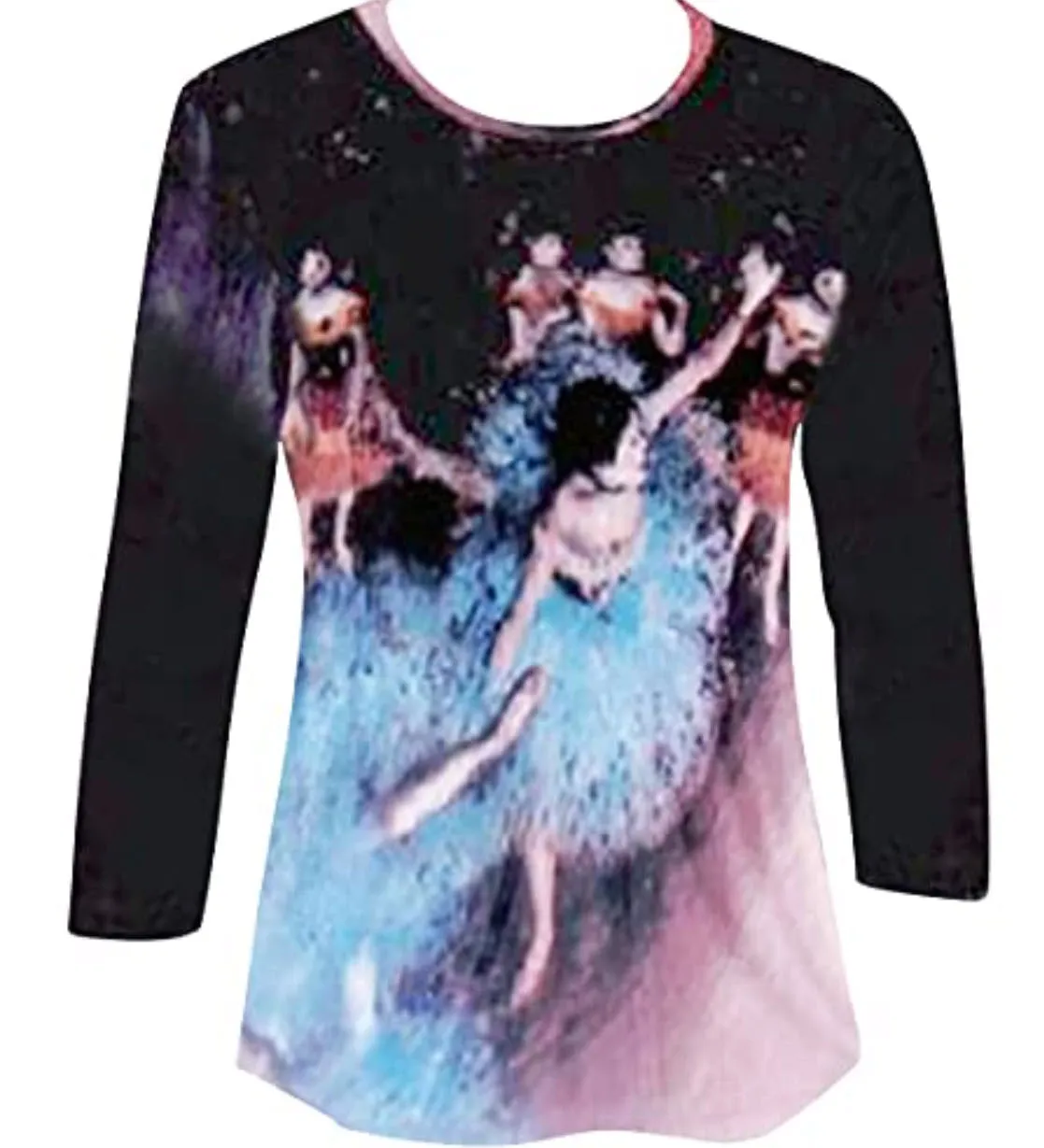 Degas Green Dancer, 3/4 Sleeve, Scoop Neck, Hand Silk Screened Artistic Top