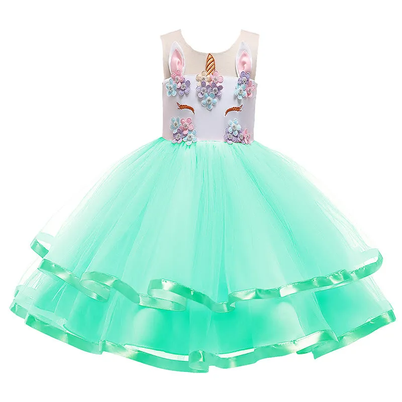 Girls' Unicorn Dress Princess Dress Kids' Skirt Christmas Dress Gauze Dress Kids Dress