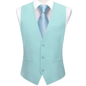 Hi-Tie Turquoise Blue Solid V-Neck Waistcoat Formal Mens Vest