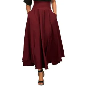 High Waist Pleated A-line Swing Skirt Fashion Back Bandage Long Office Wear Elegant Skirt