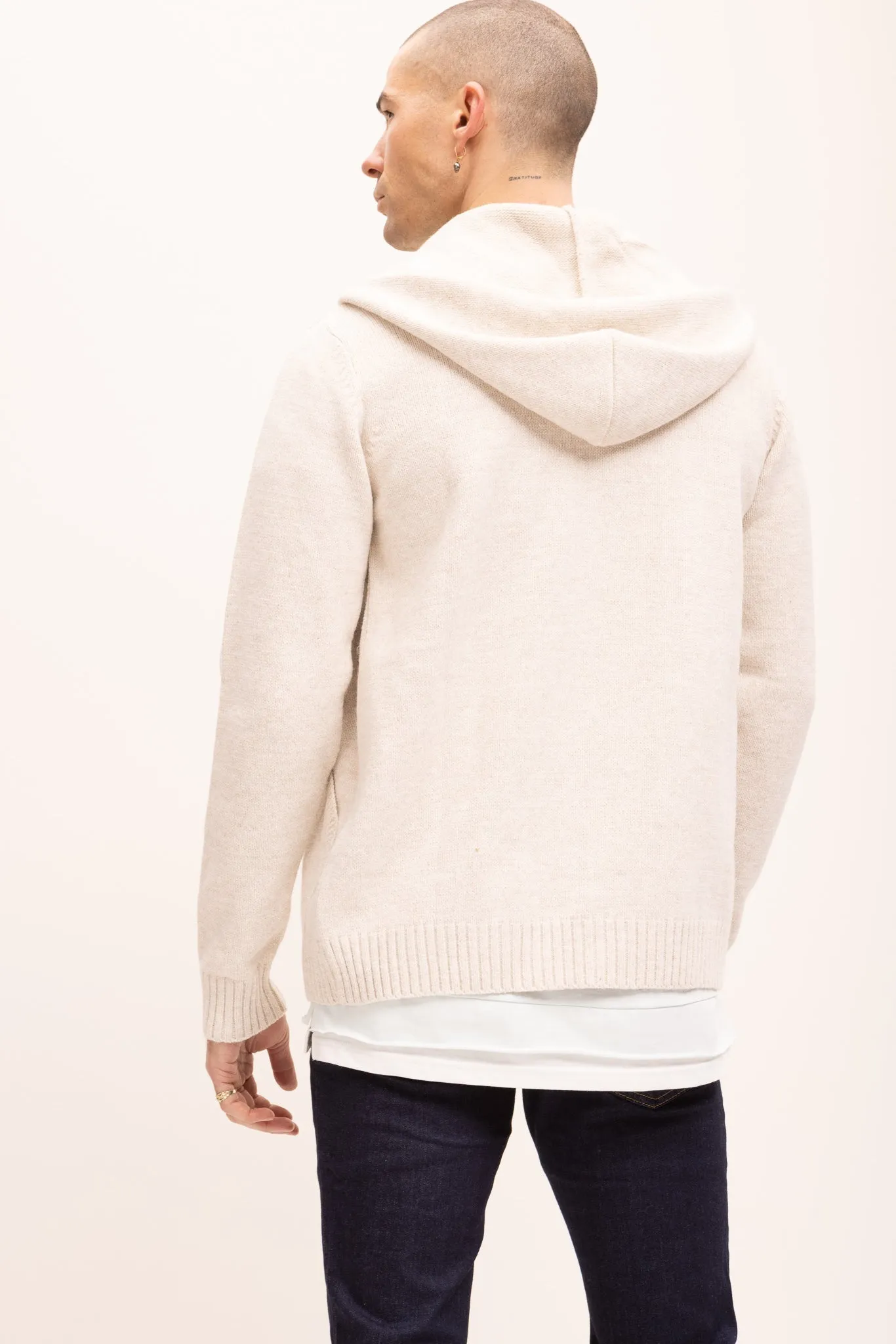 Knitted Zipper Hoodie - Stone