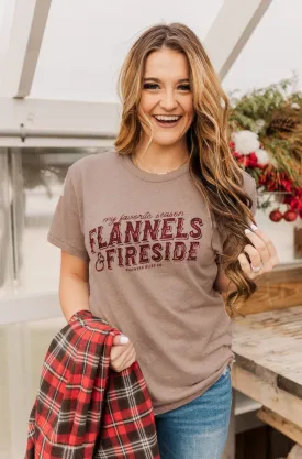 "Flannels & Fireside" Graphic Tee- Light Mocha