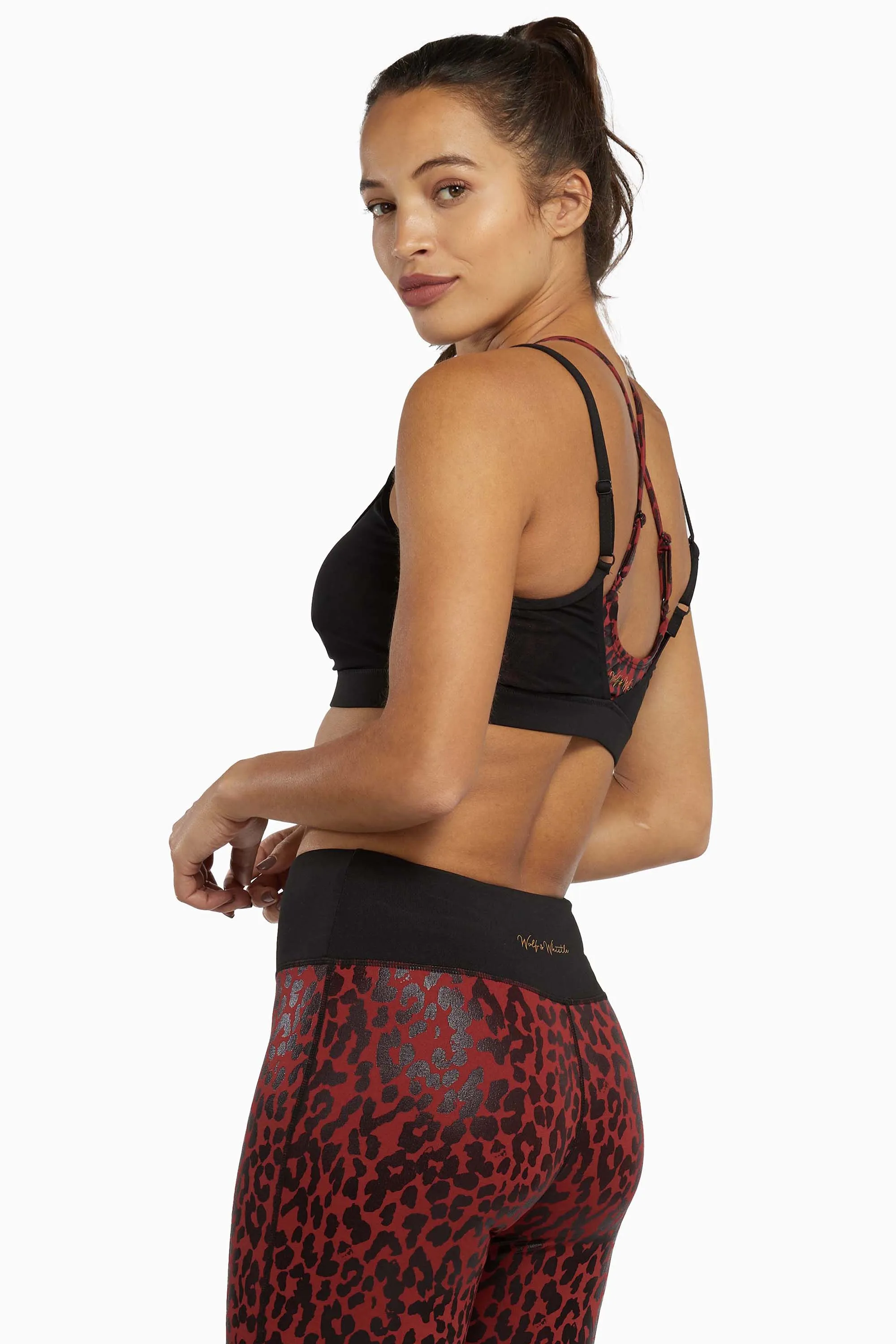 Red and Black Leopard Wet look Sport Bra