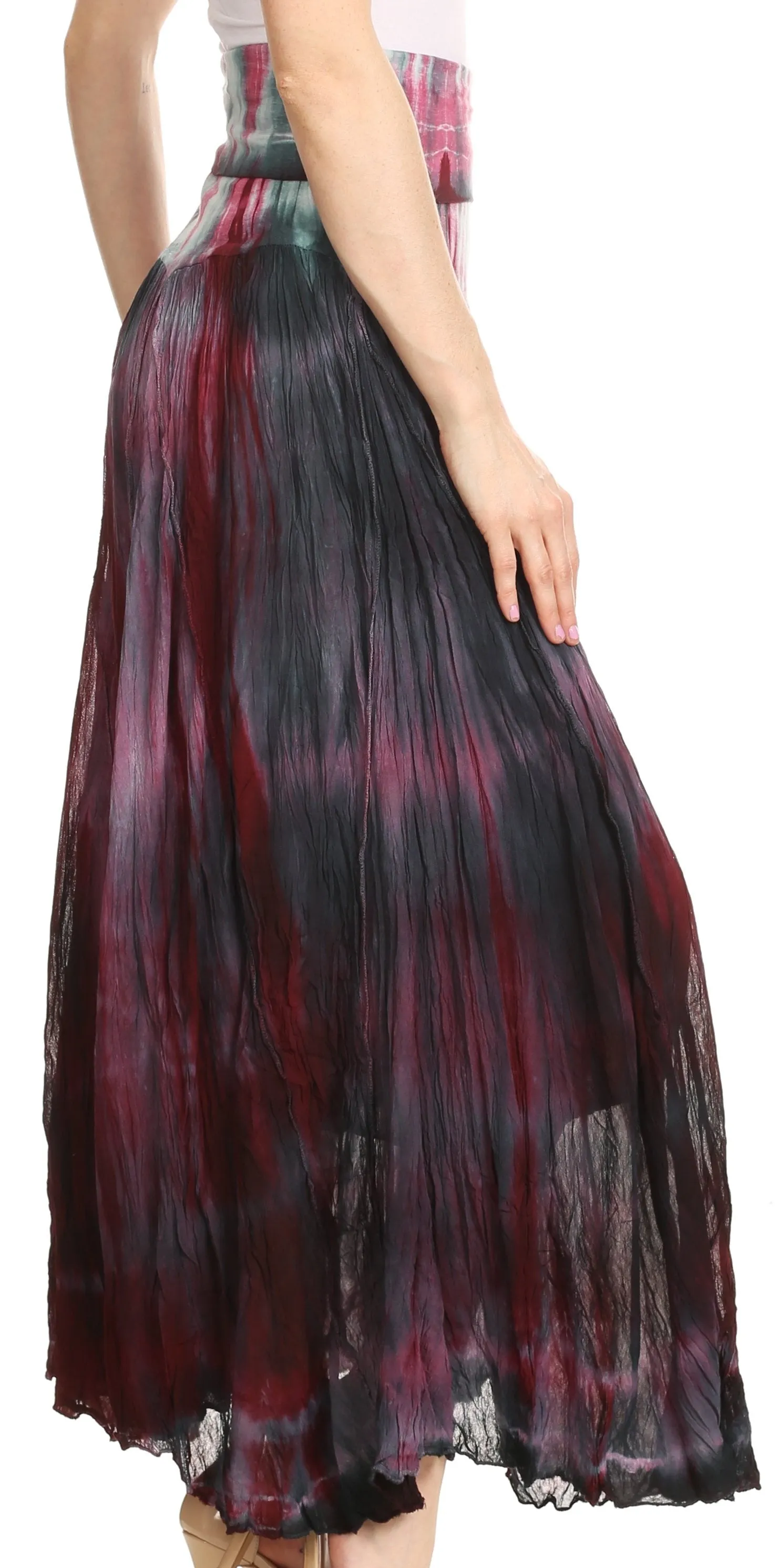 Sakkas Laila Boho Foldover Waistband  Maxi Skirt With Marble Ombre Dye