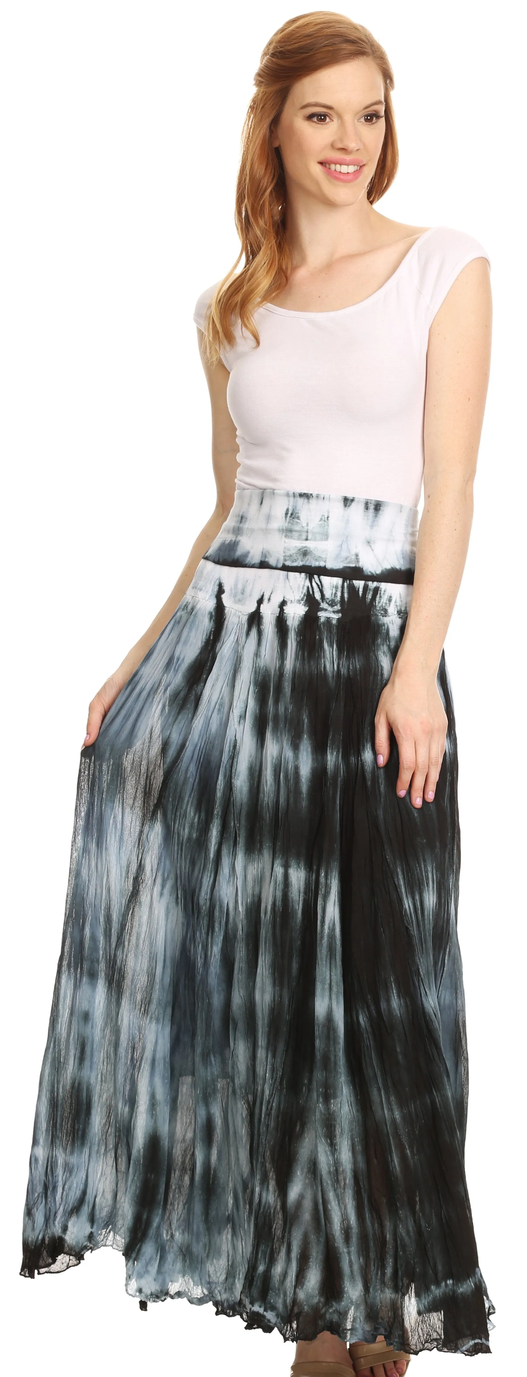 Sakkas Laila Boho Foldover Waistband  Maxi Skirt With Marble Ombre Dye