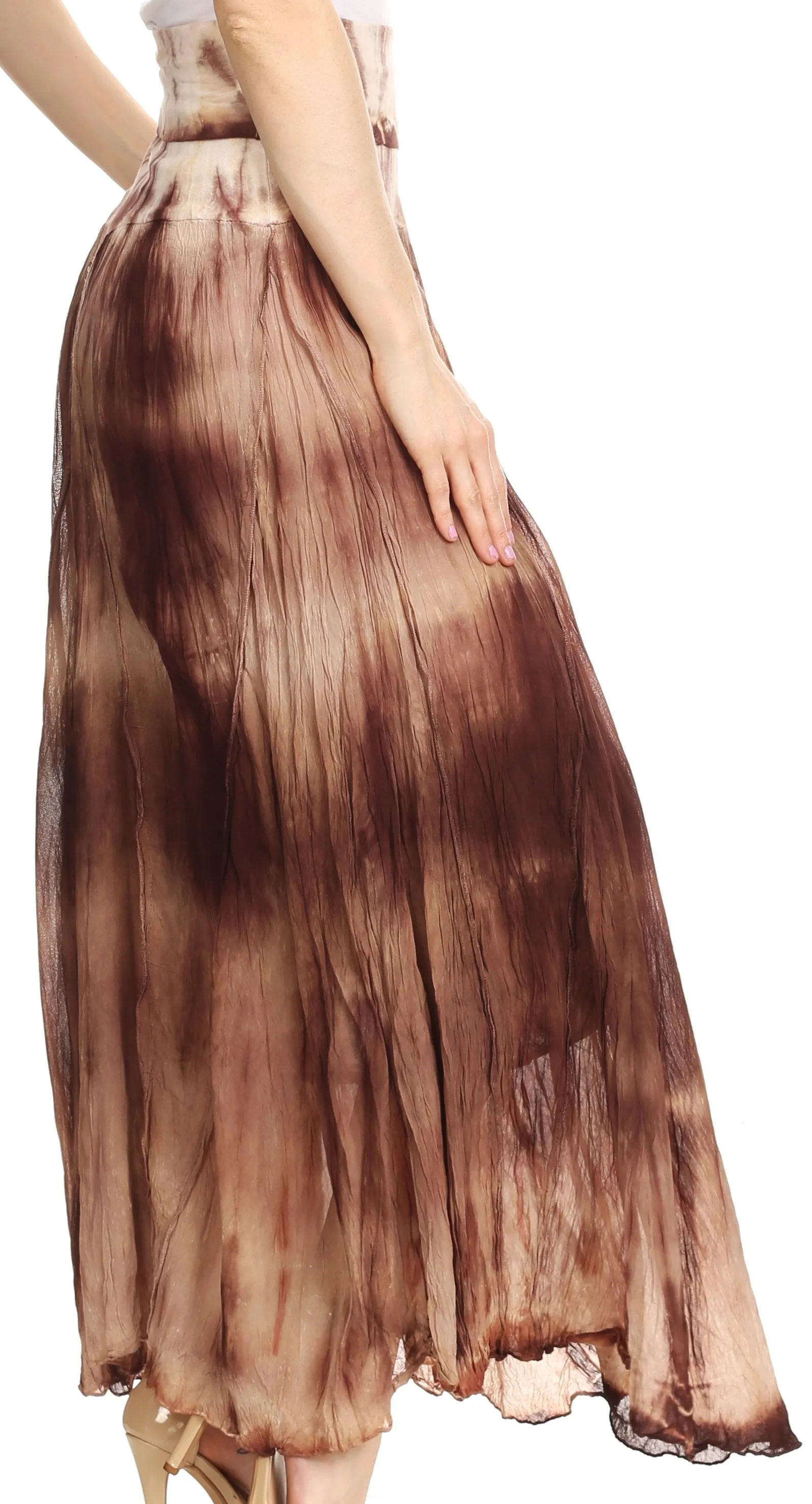 Sakkas Laila Boho Foldover Waistband  Maxi Skirt With Marble Ombre Dye