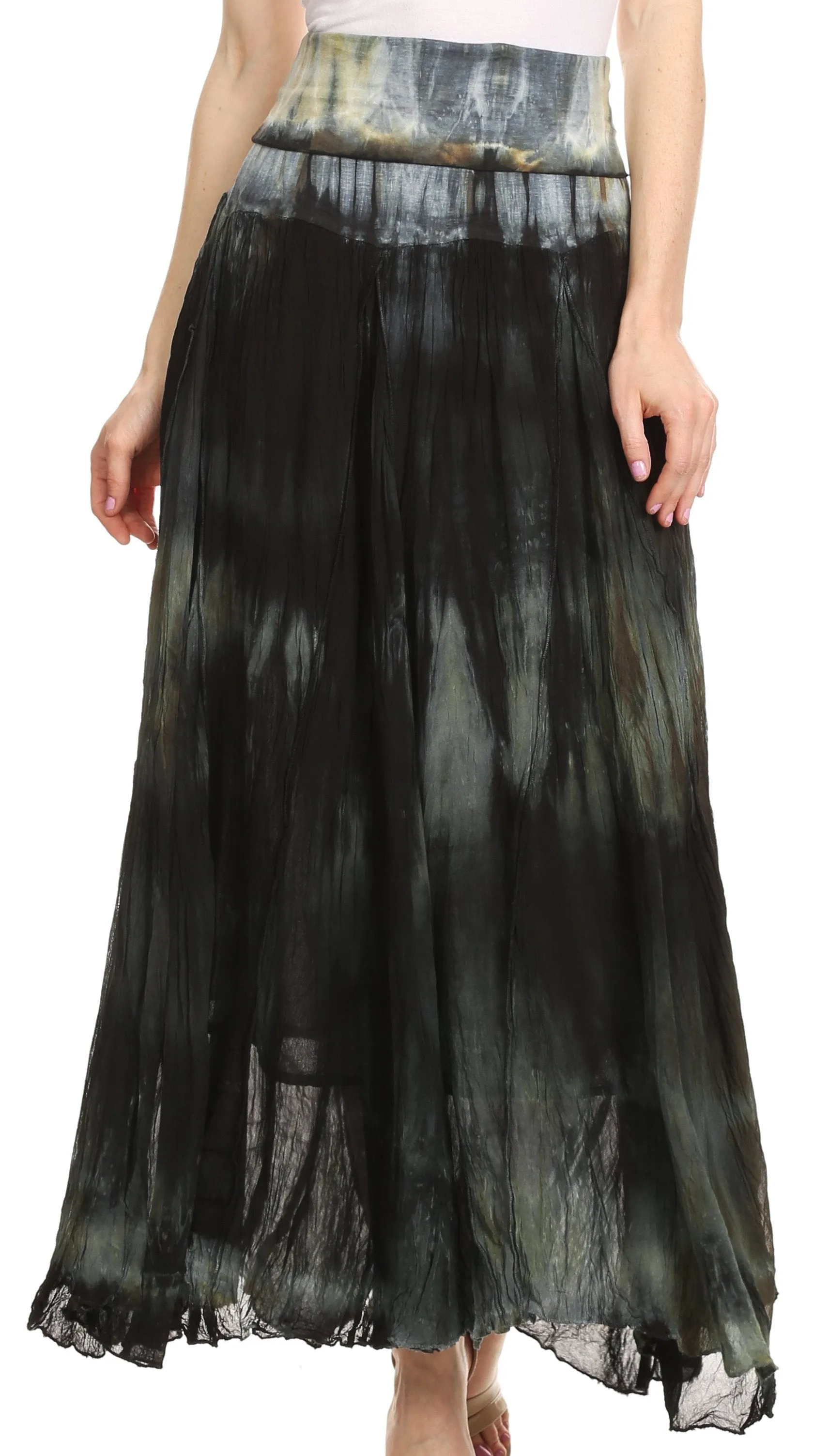 Sakkas Laila Boho Foldover Waistband  Maxi Skirt With Marble Ombre Dye