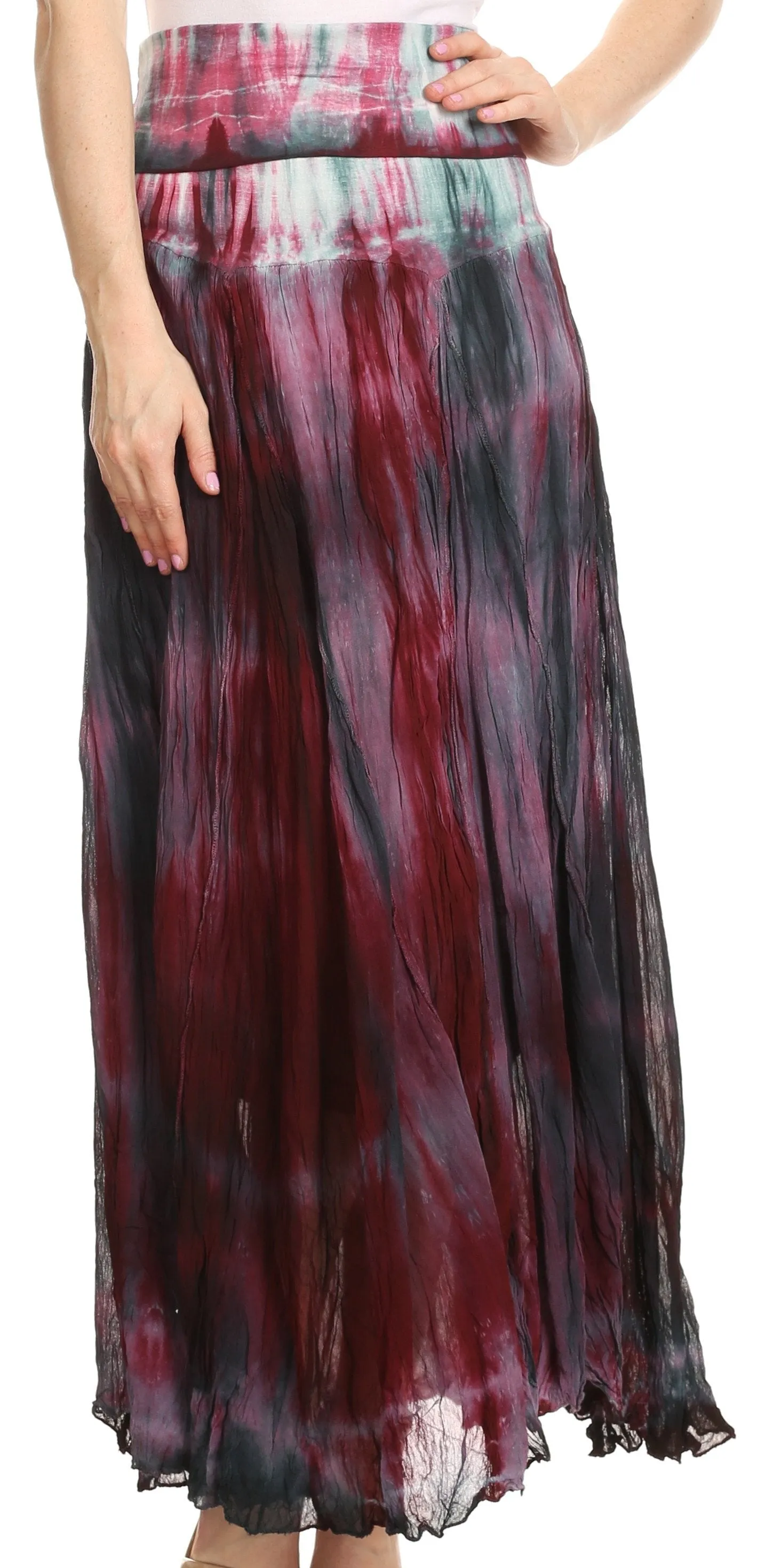 Sakkas Laila Boho Foldover Waistband  Maxi Skirt With Marble Ombre Dye