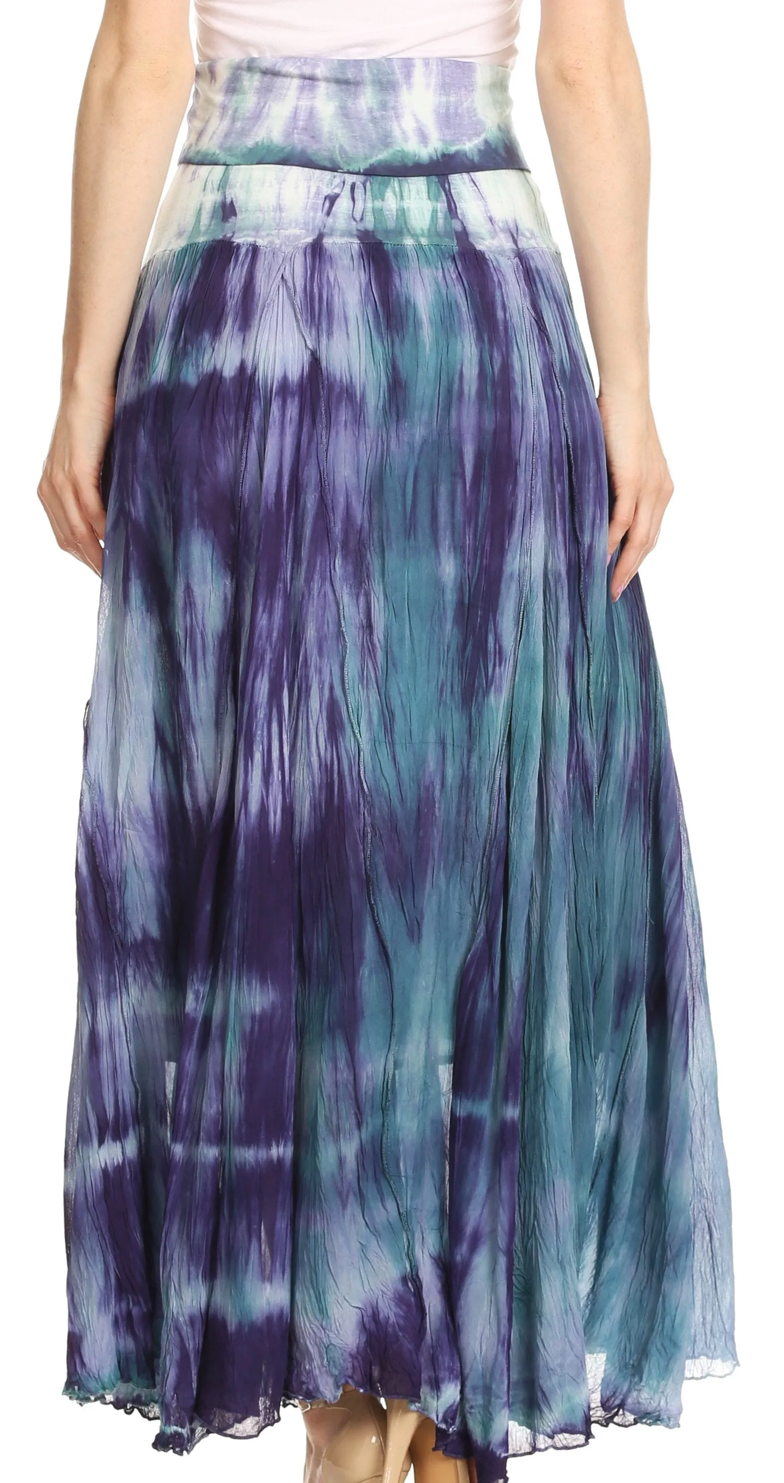 Sakkas Laila Boho Foldover Waistband  Maxi Skirt With Marble Ombre Dye