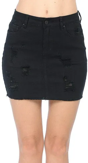 Wax Women's Distressed A-Line Denim Short Skirt