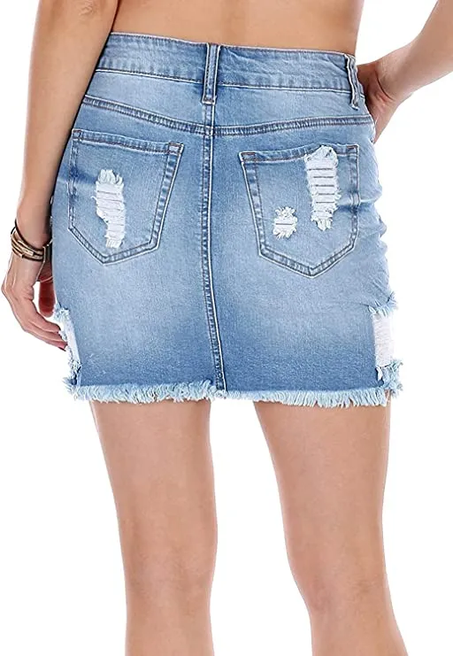 Wax Women's Distressed A-Line Denim Short Skirt