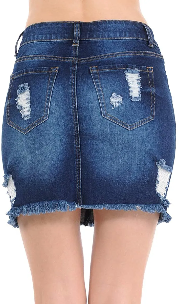 Wax Women's Distressed A-Line Denim Short Skirt