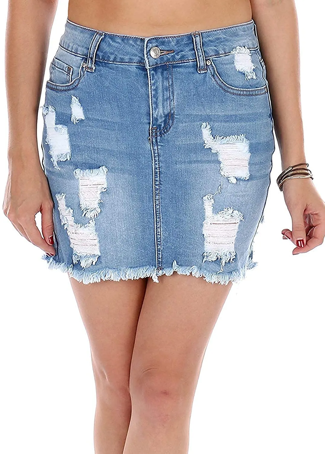 Wax Women's Distressed A-Line Denim Short Skirt