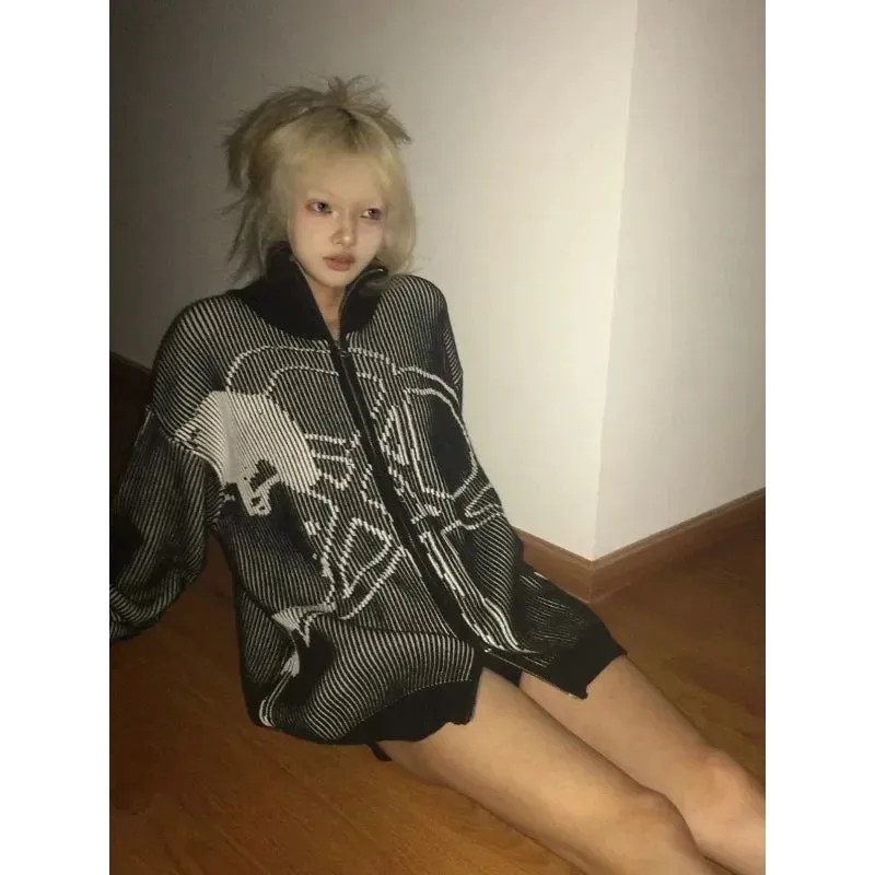 Y2k Harajuku Vintage Gothic Zip Up Oversized Autumn Streetwear Cardigan